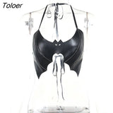 Mall Gothic Sexy Cut Out Bandage Tank Tops Grunge Bodycon Punk Black Women Camis Patchwork Crop Corset Emo Alt