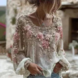 Hot 3D Digital Print Ladies Round Collar Retro Bohemian