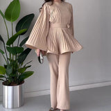 2025 New Round-Neck Bat Sleeve Folding Top-Up Temperament Elegant