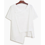 Women Black Big Size Casual Irregular Spliced Cross T-shirt V-Neck Short Sleeve Fashion Tide Spring Summer 2023