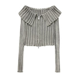 New Pickled Rib Lapel Zipper Slim Short Knitted Blouse 3433110-Outfit