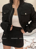Cool Wind Design Feeling Autumn Suit Female Collar Zipper Baseball Suit Overcoat High Waist Short Skirt Two-Piece Set-Outfit