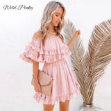 Floral Print Party Dress Summer Women Sexy Off Shoulder Mini Beach Sundress Casual Ruffles Streetwear Dress