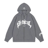 New Retro Zipper Sweater Gothic Letter Star Hoodie Trendy Men's Casual Outer Suit-Outfit