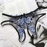 Transparent Embroidery Floral Lingerie G-String Fashion See Through Open Lace Thong Double Strap Hot Girl Underwear