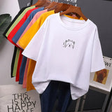 Printed T Shirt Women Summer Hot O Neck Tshirts Korean Aesthetic Cotton Tees for Ladies Ins Comfortable Female