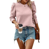 Hoodies Women Autumn Sweet Puff Sleeve Tees Flare Long Sleeve Sweatershirt Tops Elegant Folds Outfits Y2k Tops-Outfit