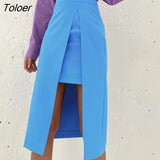 Irregular High Waist Skirts A-Line Slit Office All-Match Skirts Women Summer Chic Elegant Mid-Calf Skirts Lady 2022