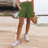 Women's Hot Selling Solid Color High-Waisted Elastic Shorts Tight Waist Wide Leg