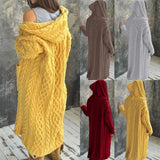 Sweater Coat Cardigan Women Plus Size Solid Color Long Sleeve Braid Knit Cardigan Hooded Overcoat Loose Ladies