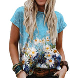 New Classic Style Print Summer T-shirt Retro Round Neck T-shirts Ladies Short Sleeve Loose Female Casual Tees 2021