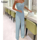 Women 2023 Elegant New Female Jumpsuit Feather Bra Sexy Birthday Club Wear White Maxi White Black Blue Pink