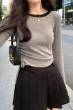 The Color Mousse Cashmere Draped Rope Pleated Long-Sleeved T-Shirt Women's Autumn And Winter New Short Style Underwear-Outfit