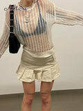 Hollow Out Knitted Pullover T-Shirts Spring Summer Fashion Womens Fairycore Vacation Clothes Long Sleeve Sweater