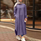 ZANZEA 2022 Kaftan Muslim Maxi Dress Women's Islamic Sundress Long Sleeve Vestidos Female Casual Solid Robe