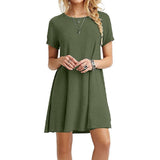 Color Summer Womans Printed Dress Short Sleeve Mini Causal Dress Crew Neck Basic A-line Floral Printed Leopard Thick