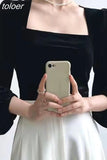 Blusas Mujer De Moda 2023 Vintage Shirts Women Square Collar Puff Sleeve Elegant Blouses Korean Velvet Black Tops