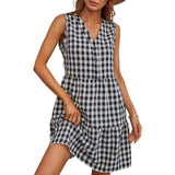 V Neck Plaid Sleeveless
