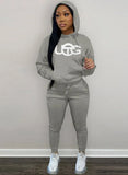 Casual Sport Embroidered Fleece Hoodies and Sweatpants 2 Piece Set Sportswear