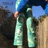 2021 Tie Dye Print Pants Women Y2K Green Wide Leg Summer Spring Casual Vintage High Waist Zipper Fashion Trousers