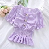 Women Candy Colors Ulzzang Kawaii Fashion Ins Preppy Clothing Summer Sweet Lovely Girls Slim 2021 Shirring Square