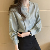 elegant hollow out ladies shirts Women's chiffon Blouses Spring Autumn Long Sleeve Shirts Tops Blusas