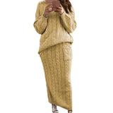 Autumer Winter Knit Pullover Crew Neck Long Sleeve Top Two Piece Sets Sweater Women Skirt Chic Pulls Korean Elegant