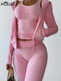 Fall Casual 3 Three Piece Set Tracksuit Women Outfit 2022 Long Sleeve Zip Up Hooded Crop Top Skinny Pants Matching