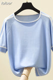 Mujer Short Sleeve 2023 Summer Blouse Thin Knitted Shirt Women Tops Woman Clothes Striped Fashion Shirt Femme