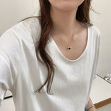And Autumn New U-Shaped Collar Open Fork Medium-Long Loose Casual White Long-Sleeved T-Shirt-Outfit