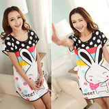 Women Cute Cartoon Polka Dot Sleepwear Short Sleeve Sleepshirt Sleepdress 10