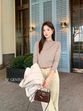 Xixi 2025 Autumn New White Standard Long Sleeve High-Neck Knitted Top Sweater Female