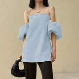 Slim Shirt For Women Square Collar Short Sleeve Off Shoulder Blouses Female Summer Clothing Style New 2022