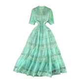 Retro Court Dress Women's Waist Thin Temperament Bubble Sleeve Lace Splicing Big Swing Dress