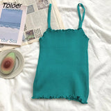 Colors Spaghetti Strap Camis Women Fungus Knitted Tank Top Sweet Korean Style Girls Chic Slim Short Undershirts