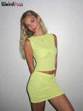 Summer Thin Women Tracksuit 2 Piece Set Chic Cross Strapless Tank Tops+Slim Skirts Casual Stretch Matching Skinny Outfits-Outfit