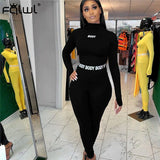 White Black Fitness 2 Piece Set Women Suit Sportwear Summer Outfits Long Sleeve Crop Top Leggings Ladies Tracksuit