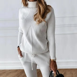Winter 2022 Turtleneck Sweater Pants Knitted Suit 2 Pieces Set Fashion Casual Pullover Trousers Suits Women