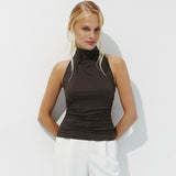 Women's Clothing 2025 Summer New Solid Color Bare Back Sexy Hanging Neck Vest T-Shirt