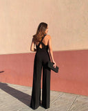 Commute Wide-leg Pants Straight Mid-waist Backless Black Trousers Thin