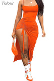 Color Spaghetti Strap Ruched Drawstring Long Party Dress Women 2023 Summer Low Neck Sleeveless Side High Split Prom