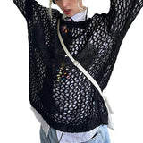 Shirt for Women y2k Clothes Spring Women's Clothing 2023 Latest Fashion Sexy Mesh Tops Knit Hollow out Loose Top-Outfit