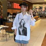 Women Blouses 2020 Spring Autumn loose shirts Character Printing Long Sleeve Blouses Shirts Blusas