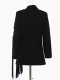 Women Black Tassels Irregular Casual Blazer New Lapel Long Sleeve Loose Fit Jacket Fashion Spring Autumn 2023