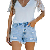 Burst Burrowed Foot Waist Denim Shorts Hole Jeans