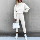 2 Piece Set Tracksuits Solid Zipper Lady Sports Suit Long Sleeve Elastic Waist Ankle-length Pants 2021 Spring