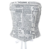 Women Off Shoulder Crop Tops Summer Clothes Slim Vest Newspaper Letter Wrap Chest Breathable Tees Sexy Club y2k Streetwear-Outfit
