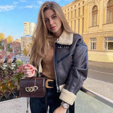 2022 New Fashion Suede Teddy Brown Woman Jacket Vintage Patchwork PU With Zipper Winter Coat Women Female Outwear