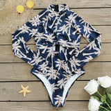 Printed Conjoined Conservative Surf Swimsuit 2025 New Small Fresh Long-Sleeved Sports