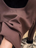 Plush Underwear With White Bottomed T-Shirt With Low Round Neck And Long Sleeves In Autumn And Winter Integrated Velvet Warm Blouse-Outfit